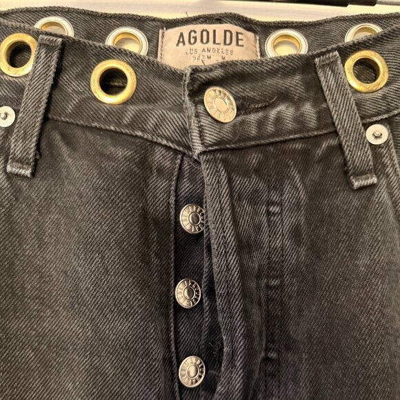 AGOLDE High Rise Black Denim Jeans • Size 25 • Button Fly • Gold Grommet - Picture 6 of 14